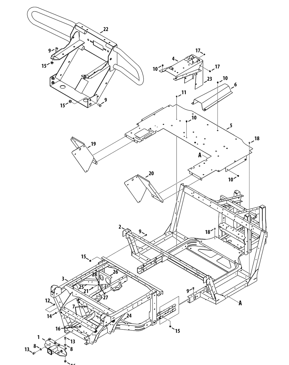 Frame And Bumper Diagram and Parts List for 465 4X4-EFI-1I029Z-1H020Z-37BMD710 Cub Cadet Lawn Tractor Accessories